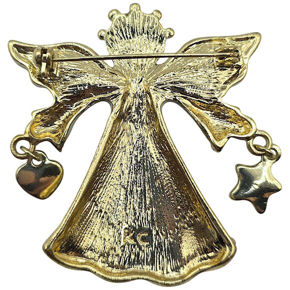 KC Kenneth Cole ANGEL Brooch Aurora Borealis Rhinestone Gold Tone 2" Vtg Signed - Picture 2 of 5